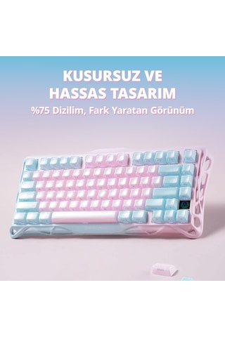 Gravastar Mercury K1 Lite Rgb Kablosuz Mekanik Gaming Klavye, İngilizce Q, Lumen Rose