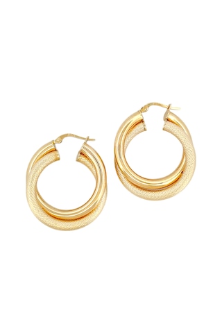 Altın Nesil 14 Ayar Altın Çift Halka Kalın Boru Yuvarlak Küpe Sarı Altın