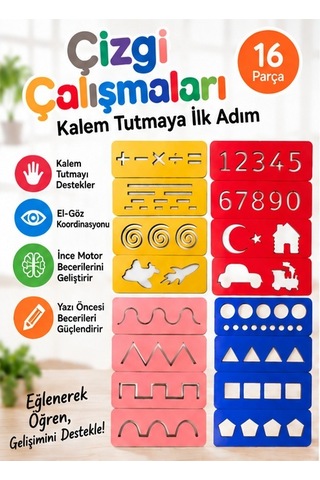 Eğitici Ahşap Çizgi Çalışmaları Montessori El Kası Geliştirme