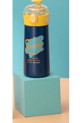 Paslanmaz Çelik Termos Su Şişesi 350ml Vakumlu Pipetli Mavi İthal Ürün Çok Renkli