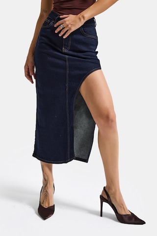 Itsbasic Kadın İndigo Selvedge 7s6-50 Maxi Yandan Yırtmaç Detaylı Tasarım Likralı Kumaş Denim Etek