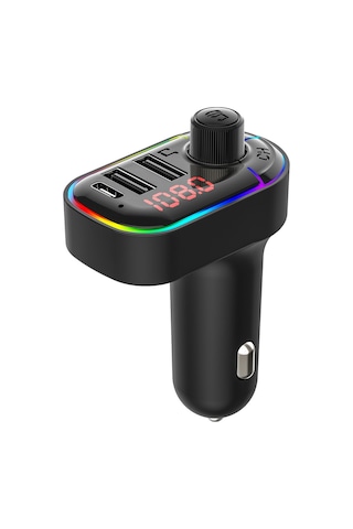 Padalink Araç İçi Bluetooth Fm Vericili Usb Ve Type C Çift Şarjlı Çakmaklık Adaptörü - Siyah C12