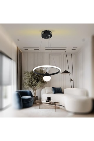 Tt037-yuv-sy Tt Ayd. Yuvarlak Mat Siyah Tek Toplu 3renk Led Avize Siyah