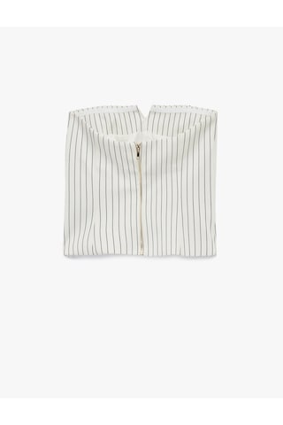 Koton Çizgili Kolsuz Fermuarlı Straplez Crop Bluz Beyaz Çizgili 6sak30039uw Beyaz Çizgili