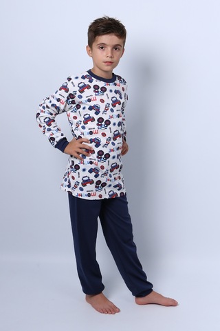 Hçm Erkek Çocuk Pijama Takımı Baskılı Ribanalı C69 Lacıvert
