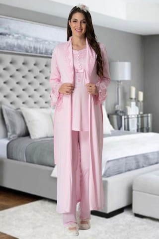 Mecit Pijama Mecit 1924 Bayan Hamile Lohusa Pembe Sabahlık Gecelik Pijama 001