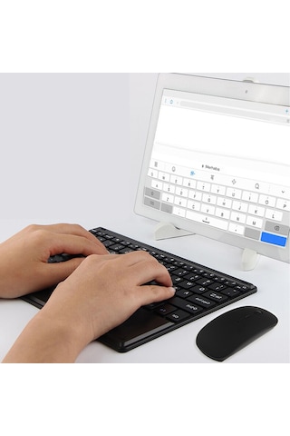 Microcase Apple Uyumlu iPad Pro 11 2021 3.Nesil Bluetooth Touchpad Klavye 25 CM +Mouse + Tablet Standı AL2759