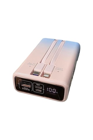 H002 20000 Mah Power Bank Pd 30w Ve Usb 22.5w Fast Hızlı Şarj Dahili Type C Ve Lightning Kablolu Dünya Standartlarına Uygun Polymer Batarya Birebir Amper Powerbank Kırmızı