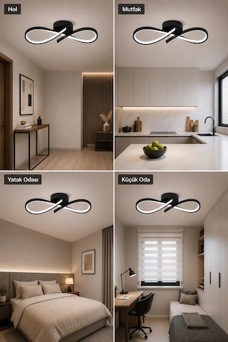 AvizeGO Hena Led Plafonyer Avize Beyaz Işık Siyah