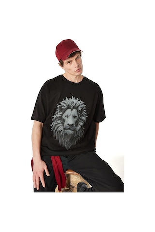 Galatasaray Lisanslı Aslan Baskılı Siyah Erkek T-shirt Siyah