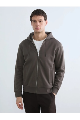 Lc Waikiki Kahverengi Kapüşonlu Standard Fit Erkek Fermuarlı Sweatshirt