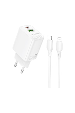 Borofone Bn29 Fuente Pd30w + Qc3.0 Şarj Seti 1m Tip-c İle 8 Pin Kablo, Fiş Tipi: Ab Fiş Beyaz Beyaz