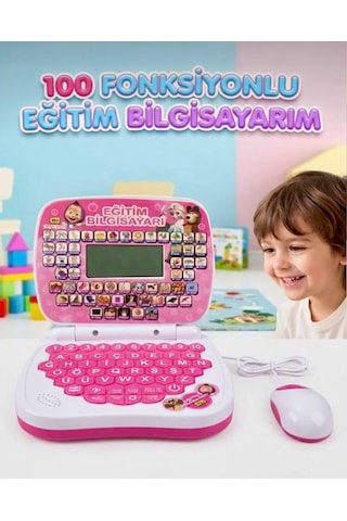 100 Fonksiyonlu Türkçe İngilizce Eğitim Bilgisayarı 2ın1 Set Eğitici Bilgisayar Ve Mouse Laptopu Mor