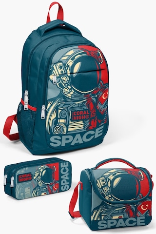 Coral High Kids Çivit Kırmızı Astronot Desenli 3 Lü Okul Çanta Seti Set0114389