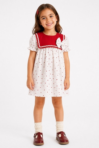 Eray Alp Kids Kız Çocuk Kalp Desenli Müslin Elbise Yazlık Günlük Model Kırmızı