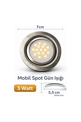 3 Watt Gömme Led Spot 220v Gün Işığı Dolap İçi & Mutfak Altı Aydınlatma Gümüş