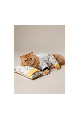Spotty Sunny Minny Kedi Uyku Seti Siyah Beyaz Puantiyeli Penye Kedi Tulumu Ve Mini Yastık