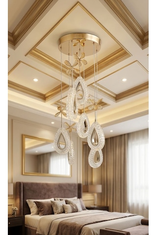 7'li Gold Damla Model Avize