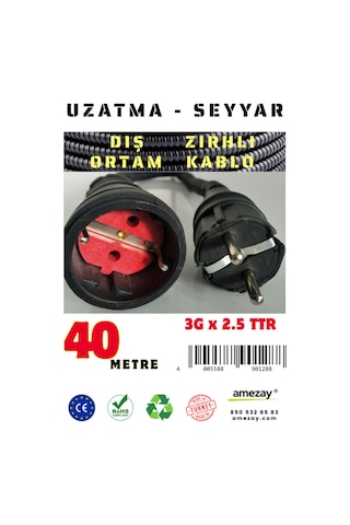 40 Metre Dış Ortam Spiral Zırhlı Uzatma Kablosu - G3x2.5 Kablo Kesiti 40 Metre