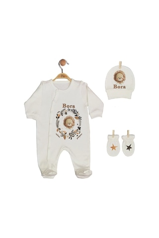 Pia Baby Gl 1909-02 İsme Özel Beşli Tulum Set Krem