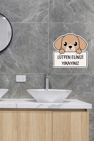 Lütfen Elinizi Yıkayınız Sevimli Köpek Sticker Banyo Etiketi Standart