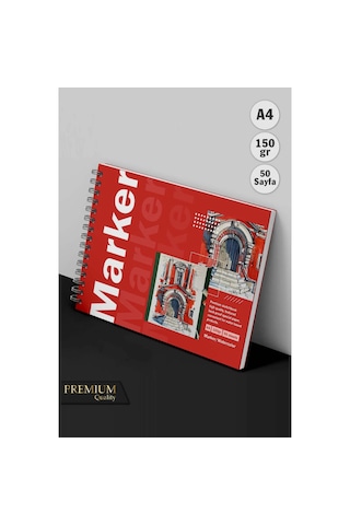 Marker Kalem Boyama Defteri Arkaya Geçirmez Pad A4 150gr, Sert Kapak Premium Resim Defteri