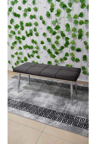 Özcan Metal Krom Bench Mutfak Salon Antre Yatak Odası Puf Bank Antrasitgri