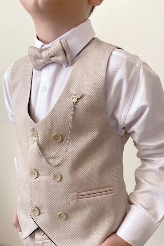 Erkek Çocuk Takım Elbise Papyonlu Yelekli Takım Elbise Bej