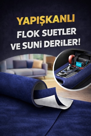 Yapışkanlı Flok Süet Suni Deri 100 X 150 - Lacivert Lacivert