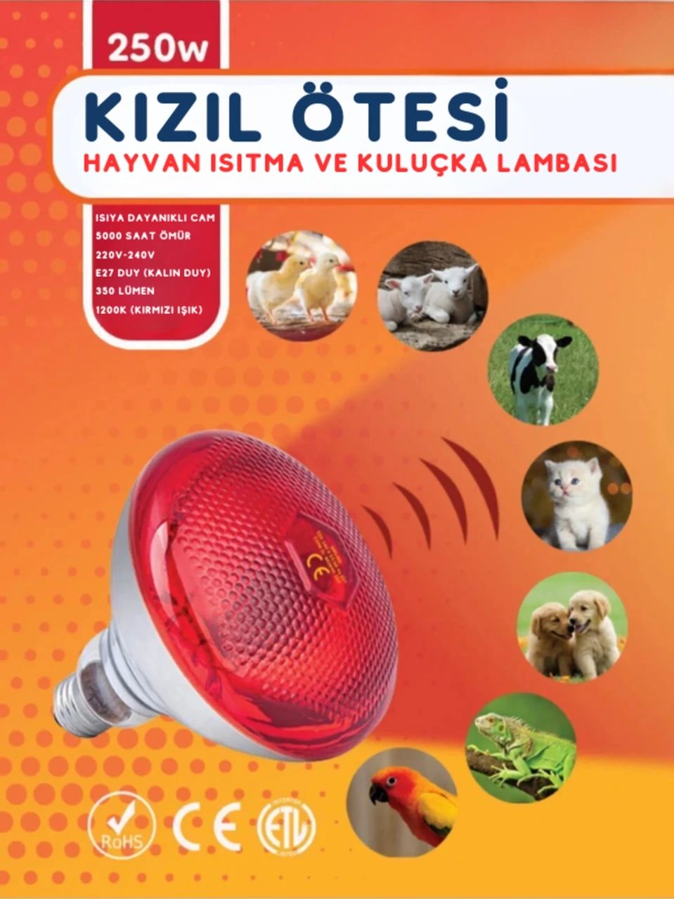 6 Adet 250w Kızılötesi Isıtıcılı Hayvan Isıtma Ve Kuluçka Lambası Kırmızı Işık E27 Kalın Duy