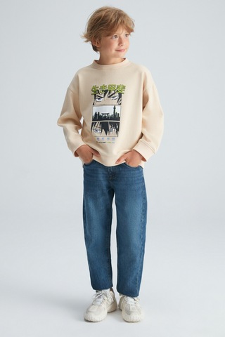 Grimelange REMCO Erkek Çocuk Nakışlı Yuvarlak Yaka Krem Sweatshirt