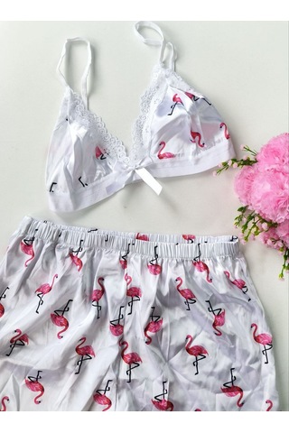 Şortlu Sexy Filamingolu Takım Çok Renkli