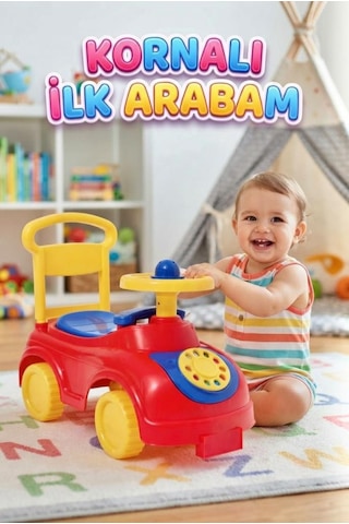 Speedy Kornalı İlk Adım Arabası Ve Çocuk Yürüteci - 2'si 1 Arada 20 Kg Kapasiteli Eğitici Oyuncak Çok Renkli