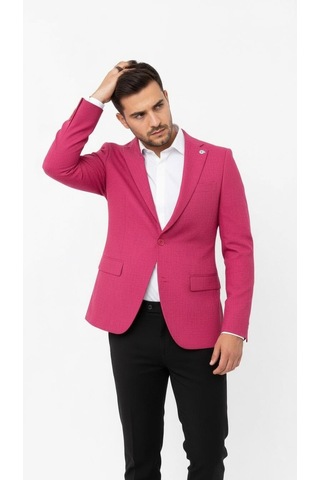 Plus Scorpion Fuşya Erkek Slim Fit Tek Düğmeli Blazer Ceket Astarlı, Şık Ve Modern Kesim Fuşya