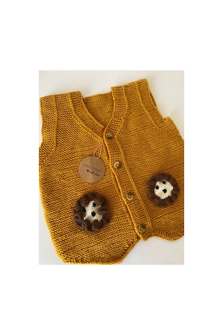 Adenya Sepeti El Örgüsü Aslan Figürlü Bebek Yeleği Handmade Hardal