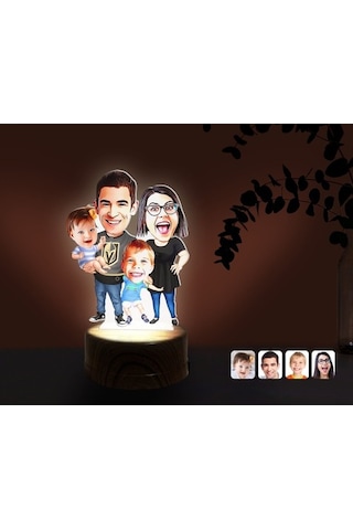 Kişiye Özel Aile Karikatürlü Dekoratif 3D Biblo Led Işıklı Gece L (483006965)