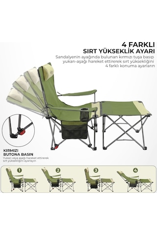 2 Adet Şezlong Kamp Sandalyesi Ve Masa Seti - Plaj Seti - Lounge Elevate - Haki Çok Renkli
