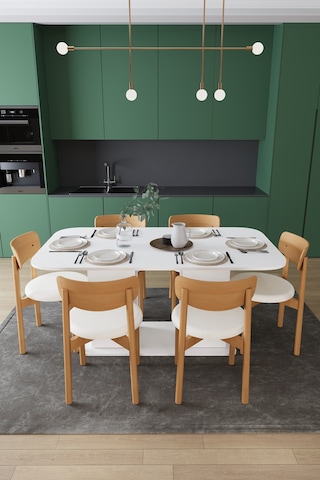 Modern Dolaplı 6 Kişilik Mutfak Yemek Masası Ve Sandalye %100 Mdf Mutfak Yemek Odası Masası Takımı Ymt06 Beyaz