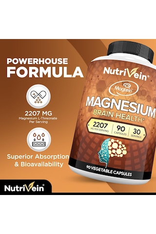 Nutrivein Magtein Magnesium L-threonate Glycinate Taurate Brain Sleep Mood Recovery 2207 Mg 90 Caps Aromasız
