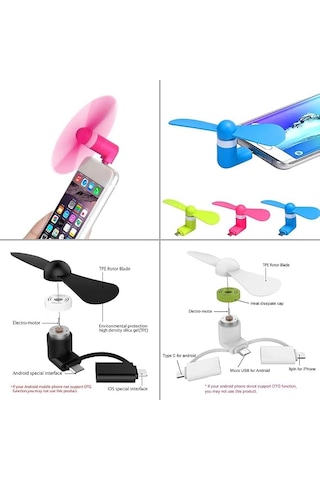 Caselka Telefon Soğutucu Mini Usb Fan Apple iPhone Uyumlu, İpad, Android 2'si 1 Arada Sessiz Çalışma, Taşınabilir Tasarım, Usb Bağlantılı, Mini Pervane Renk