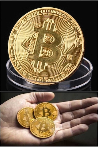 2 Adet Bitcoin Madeni Para Altın Rengi Hatıra Koleksiyon Değerli Kutulu 2x