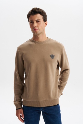 AR-MA Arma Erkek Regular Fit Karbon Fırçalı Selanik Kumaş Bisiklet Yaka Süs Etiketli Sweatshirt Kazak K30124698802 Füme - Gri