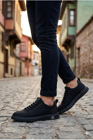 Guja 26y510-2 Rahat Kauçuk Taban Tekstil Lastik Bağcıklı Sneaker Erkek Ayakkabı Siyah