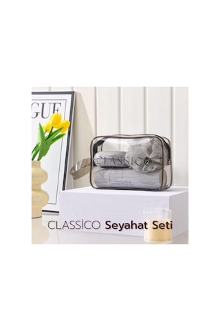 Arvale Classico Seyahat Seti Banyo Seti Siyah - Duş Lifi, Sabunluk, Tarak Ve Ayna Kapaklı Makyaj Kutusu 285 ML