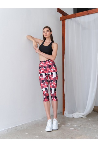 Toparlayıcı Spor Kapri Tayt Pembe - Beyaz