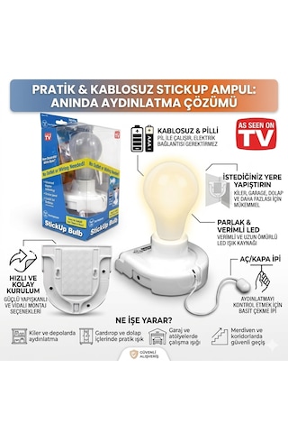 Stickup Bulb Kablosuz Pilli Portatif Led Ampul - Kendinden Yapışkanlı Acil Durum Aydınlatması