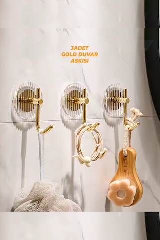 3 Adet Gold Duvar Askısı - Güçlü Yapışkanlı Vida Gerektirmez Gold