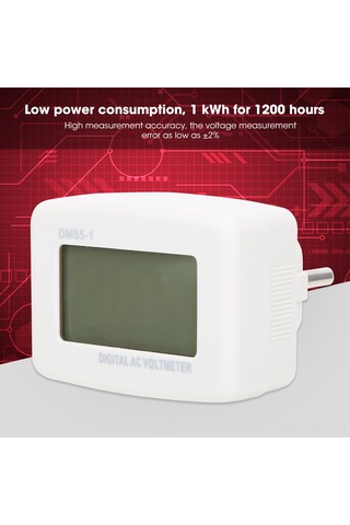 Vkemall Ev İçin Dm55-1-eu Avrupa Tipi Şarjlı Dijital Ac Voltmetre, 110-300v Aralığında, 1.5% Doğruluk, Düşük Tüketim, Cihaz Koruma Fonksiyonu