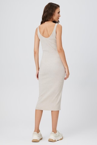 ASKILI V YAKA ELBİSE BEJ
