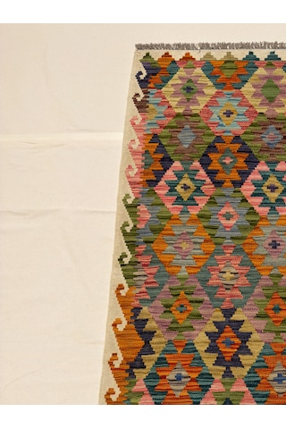 El Dokuma Afgan Kilim Çok Renkli